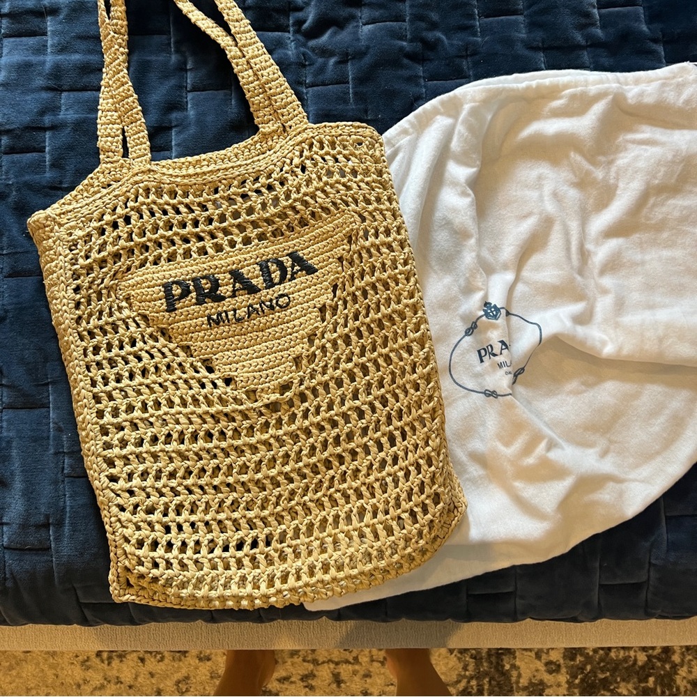 Prada Raffia Crochet Tote Bag